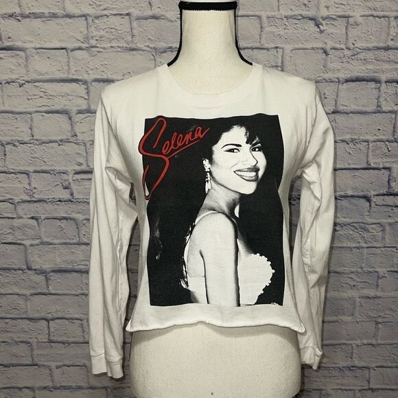 Selena Cropped Top Small  Long Sleeves White - Picture 2 of 12